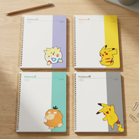 Juego de 4 Cuadernos Espiral PP con Diseño de Pikachu, Papelería Coreana para Niños, Regalo de Anime, Modelo AB0184, Venta al Por Mayor