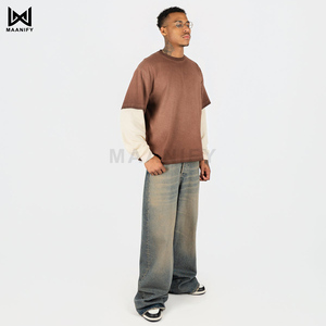Best Selling Brown Oversized Printed T-Shirt Men Dropshoulder Streetwear Layered Sleeve Sun Dried Wash Tee Custom <b>Logo</b> MAANIFY - Product Image 2