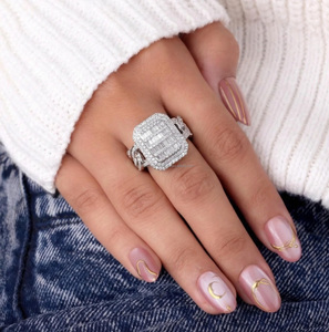 Fully <b>Iced</b> Out Baguette & Round Cut Cluster Moissanite Diamond Men's Hip Hop Engagement Wedding <b>Ring</b> 925 Sterling Silver Jewelry - Product Image 2