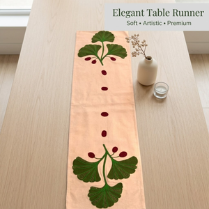 Beige Embroidered Leaf <b>Table</b> <b>Runner</b> | Premium Fabric Decorative <b>Dining</b> <b>Table</b> Linen for Elegant Modern Home & Festive Decor Look - Product Image 1
