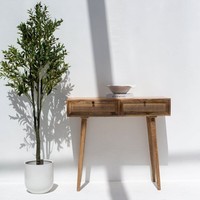 Console à 2 tiroirs Vandana Lunaris Vesta en rotin, design moderne de meubles d'appoint en osier naturel