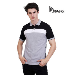 RELEVO INDUSTRIES Camiseta Polo de Manga Corta para Hombre, Diseño Color Block, Informal, de Algodón Tejido, Gris, Negro, Blanco - Product Image 3