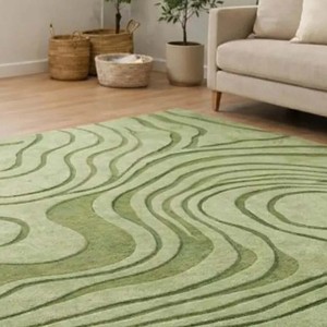 Modern Green Abstract Area Rug Wave Pattern Hand Tufted Carpet Large Living Room Bedroom Soft Decorative <b>Floor</b> Home Decor Rug - Product Image 4