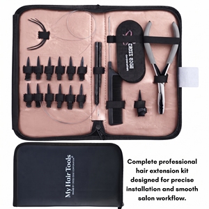 Kit de herramientas para extensiones de cabello Microlink de salón: Alicates de crimpado de cuentas de 2 orificios, gancho de tracción, herramienta de bucle de alambre, agujas para coser tramas - Product Image 6