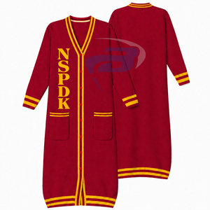 NSPDK Sorority Casual Winter Cardigan <b>Red</b> Duster Sweater <b>Wool</b>/Acrylic Unique Design Ladies Long Causal Cardigan Sweater women - Product Image 1