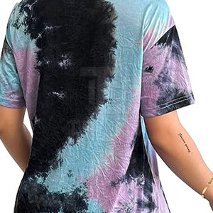 Camiseta de algodón para mujer con estampado tie-dye, corte ajustado, manga corta, en oferta online a bajo precio. - Product Image 6