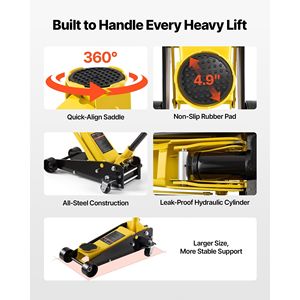 Martinetto idraulico da officina in acciaio a basso profilo da 3 tonnellate (6614 libbre) con pompa a sollevamento rapido a pistone singolo per auto - Product Image 6