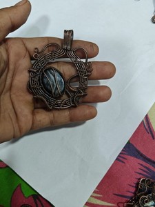 Handmade Copper Wire Wrapped Banded Agate Pendant Necklace Boho Style Jewelry Wholesale - Product Image 4
