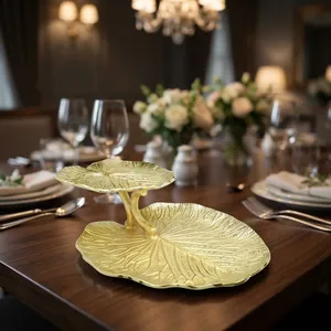 Plateau de service alimentaire double couche classique en forme de feuille pour la table, plateau décoratif pour fruits et collations - Product Image 4