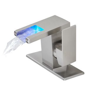 Rubinetto per Lavabo Bagno con Luce LED, 3 Colori Cangianti, Cascata in Vetro, Miscelatore Acqua Calda e Fredda, Monocomando da Appoggio - Product Image 2