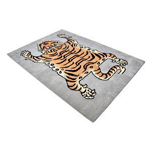 Tapis tibétain en laine tufté à la main, motif tigre, à poils ras, rectangulaire, gris, pour salon - Product Image 4