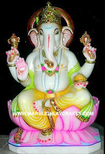 Statue de Ganesh Ji en marbre blanc de haute qualité, magnifique et faite à la main, avec une main en bénédiction en position assise, pour la décoration de la maison - Product Image 3