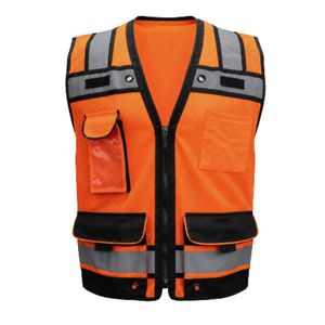 Chaleco de Seguridad Naranja de Alta Visibilidad con Franjas Reflectantes, Múltiples Bolsillos, Cierre de Cremallera, Material de Malla Transpirable - Product Image 1