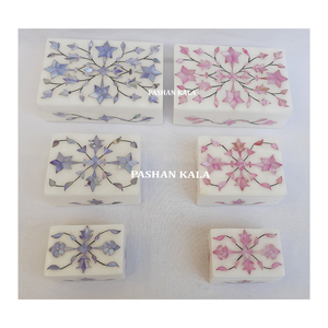 Caja de joyería rectangular con incrustaciones de mármol blanco puro, muy popular, para decoración del hogar, hecha por un diseñador indio. - Product Image 3