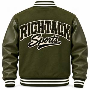 Veste varsity slim fit vert olive pour homme avec logo brodé sur le devant, col rabattu bicolore pour l'automne - Product Image 2