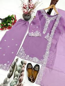 New TENNECY Designer Reversible Wrinkle Free Heavy Mal Chanderi Women's Party <b>Wedding</b> <b>Top</b> Plazzo & Dupatta Set All Seasons - Product Image 4