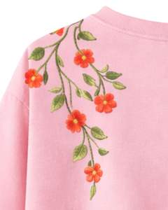 Camiseta Corta Rosa Bebé Personalizada para Mujer, Bordado Floral, Manga Corta, Informal, de Moda, Mezcla de Algodón Suave, Top de Verano para Mujer, Venta al por Mayor - Product Image 5