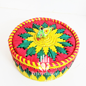 Cesta de Almacenamiento Redonda de Estilo Natural, Ligera, Duradera, Biodegradable, Hecha de Hierba Moonj Natural, con Tapa y Asa, Ecológica - Product Image 5