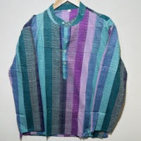 Kerajinan Eksklusif 100% Katun Multiwarna Lengan Panjang Kurta Pendek untuk Pria |   Kurta Desain Etnik Motif Strip Cetak Tangan