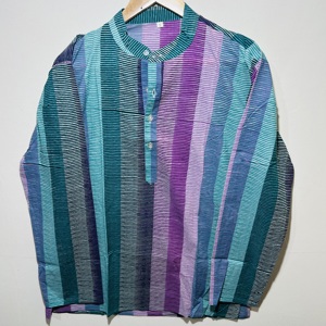 งานฝีมือสุดพิเศษ ผ้าฝ้าย 100% เสื้อคุรตะแขนยาวหลากสีสำหรับผู้ชาย |   ชุดคุรตะลายพิมพ์มือแบบแถบลายชนเผ่า - Product Image 4