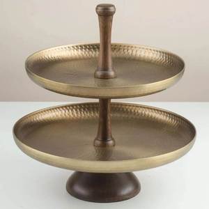 Support à gâteau à 2 niveaux en métal bronze antique, plateau de service rond en aluminium moulé pour cupcakes et desserts - Product Image 4