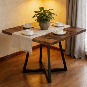 Classic Design <b>Square</b> Wooden <b>Kitchen</b> Dining <b>Table</b> with Black Metal Frame Only <b>Table</b> Available - Product Image 3