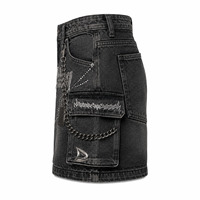 Jupe en jean cargo vintage Stonewash pour femme, taille basse, mini, noire, avec chaîne et strass, style gothique streetwear, été automne, séchage rapide