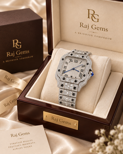 Montre-bracelet de luxe analogique à cadran carré mécanique avec chiffres romains, cristal saphir et bracelet en acier inoxydable, par Raj Gems Diamond - Product Image 1