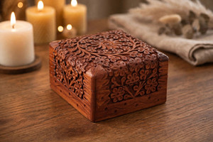 Classic Carved Wooden Jewelry <b>Box</b> Rectangle <b>Floral</b> Pattern Decorative <b>Storage</b> <b>Box</b> - Product Image 5