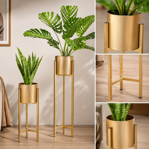 Macetas de Metal Doradas con Soportes Extraíbles, Elegantes Porta Macetas Decorativos, Modernos Exhibidores de Plantas para Interiores - Product Image 6