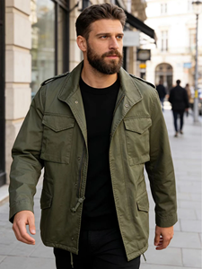 Chaqueta de Motociclista Estilo Sueco para Hombre, Retro Verde, Casual, Cortavientos, de Lana/Poliéster, Estilo Safari Asimétrico con Bordado - Product Image 6