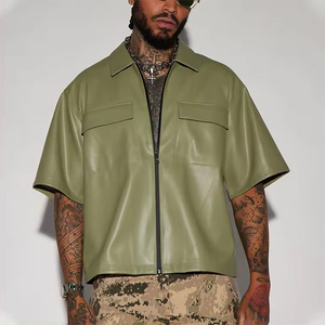 Camisa Oversize Verde de Cuero PU Tejido Bordado Transpirable de Alta Calidad 300 Gsm, Color Personalizado, Impresión Personalizada, Servicio OEM 2026 - Product Image 3