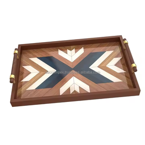 Plateaux de service rectangulaires en bois modernes imprimés en usine avec poignées métalliques pour hôtel, restaurant, maison, cuisine, certifiés SABER - Product Image 3