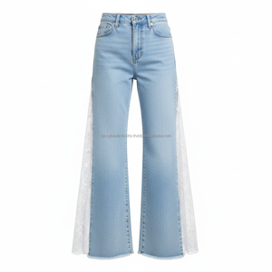 Women's Flare <b>Jeans</b> <b>White</b> Patchwork Breathable Custom OEM Wholesale - Product Image 5