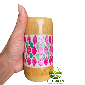 Natural <b>Bamboo</b> <b>Cup</b> with Artistic Mother of Pearl Mosaic Decoration for Boutique Gifts Coastal Home Decor and Hospitality Use - Product Image 2