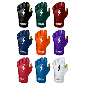 SINEWY White Leather Baseball Batting Gloves With Lightning Design <b>Hook</b> And Loop Closure For Training Unisex Adult - Product Image 5