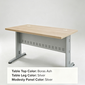Modern Rectangular Conference <b>Table</b> Boras Ash Top Silver Metal Legs Minimalist Design <b>Office</b> Furniture Commercial Use - Product Image 1