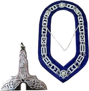 สร้อยคอพร้อมจี้รูปเครื่องประดับสำหรับผู้ช่วยผู้ดูแลพิธีกรรมฟรีเมสัน บลู ลอดจ์ – เครื่องประดับชุบเงินสำหรับฟรีเมสัน - Product Image 1