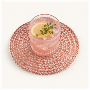 Elegant Rose Gold Copper <b>Coaster</b> With Woven Leaf Pattern Non-Slip & Heat Resistant Metal <b>Drink</b> Mat <b>For</b> Home Decor Barware Mats - Product Image 2
