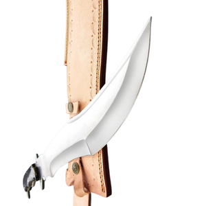 Cuchillos Bowie de Acero D2 Hechos a Mano con Mango de Cuerno de Búfalo Negro, Hoja Curva Pulida, Funda de Cuero, para Caza al Aire Libre - Product Image 2