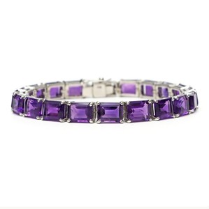 Natural Amethyst Stone <b>Charm</b> Bracelet 925 Sterling Silver Gold Plated Elegant Purple Gemstone Fine Jewelry for Women - Product Image 1