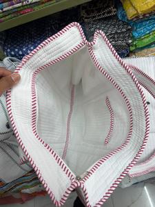 Cotton White Handblock Print Bohemian Style Indian Big Size Tote Bag From Rajasthan - Product Image 3