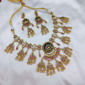 Juego de Collar de Oro Estilo Heritage de Jewelemarket con Piedra Pota, Perla y Patrón Geométrico de Estrella, Elegante y Moderno para Uso Diario-10575496PGR - Product Image 1