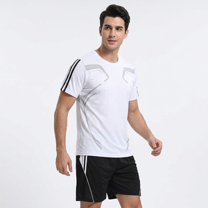 Men's <b>White</b> Short Sleeve Crew <b>Neck</b> Moisture Wicking Polyester Tennis <b>T</b>-<b>Shirt</b> Regular Fit Striped Pattern Sublimated Print - Product Image 5