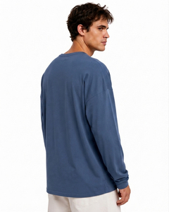 T-shirt à manches longues et col en V pour homme, coupe ample, 100% coton, vêtement décontracté, t-shirt léger pour homme, à porter au quotidien - Product Image 4