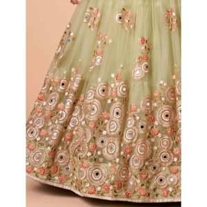 Stunning Pista <b>Green</b> Embroidered <b>Net</b> Plus Size Bridesmaid Lehenga Choli - Product Image 1