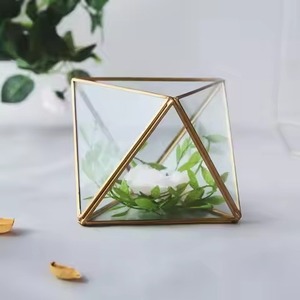 Designer Living Indoor Garden Metal Terrarium Glass Planter Stylish Plant Holder Geometric Home Decor - Product Image 2