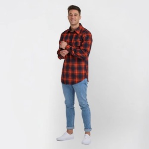 Camisas Personalizadas para Hombre, 100% Algodón Poliéster, Gruesas, Negras y Rojas, Otoño Invierno, con Botones, Manga Larga, Camisa de Franela a Cuadros Vintage para Hombre - Product Image 2