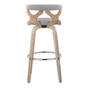 Gardenia 30\" Contemporary Fixed Height <b>Barstool</b> with <b>Swivel</b> White Washed Wood Grey Fabric with Chrome Metal Footrest - Product Image 5