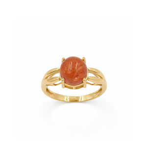 1 Micron Gold Plated and Rhodium Plated Classic Sunstone Round Cabochon V Shape Band Designer <b>Statement</b> <b>Ring</b> for Wedding Party - Product Image 4